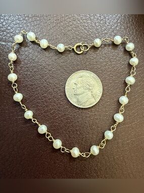 Pearl 14k gold 9 inches long bracelet